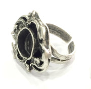 Adjustable Ring Blank, (10 mm blank ) Antique Silver Plated Brass G5228