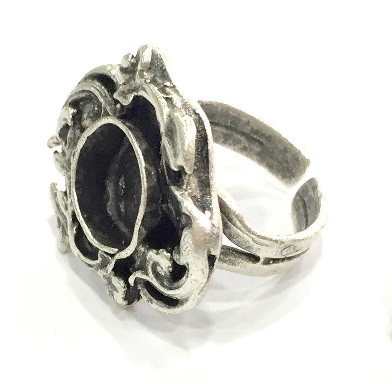 Adjustable Ring Blank, (10 mm blank ) Antique Silver Plated Brass G5228