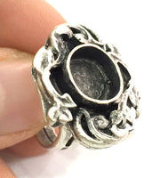 Adjustable Ring Blank, (10 mm blank ) Antique Silver Plated Brass G5228