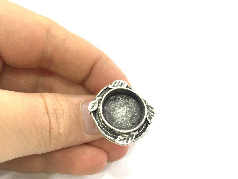 Silver Ring Settings Ring Blank Ring Bezel Base Cabochon Mountings Adjustable  (20 mm blank ) Antique Silver Plated Brass G5230