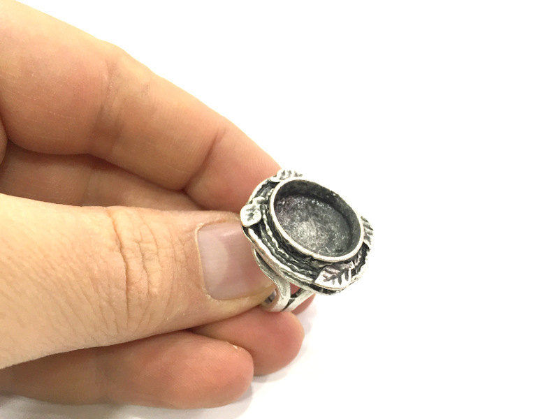 Silver Ring Settings Ring Blank Ring Bezel Base Cabochon Mountings Adjustable  (20 mm blank ) Antique Silver Plated Brass G5230