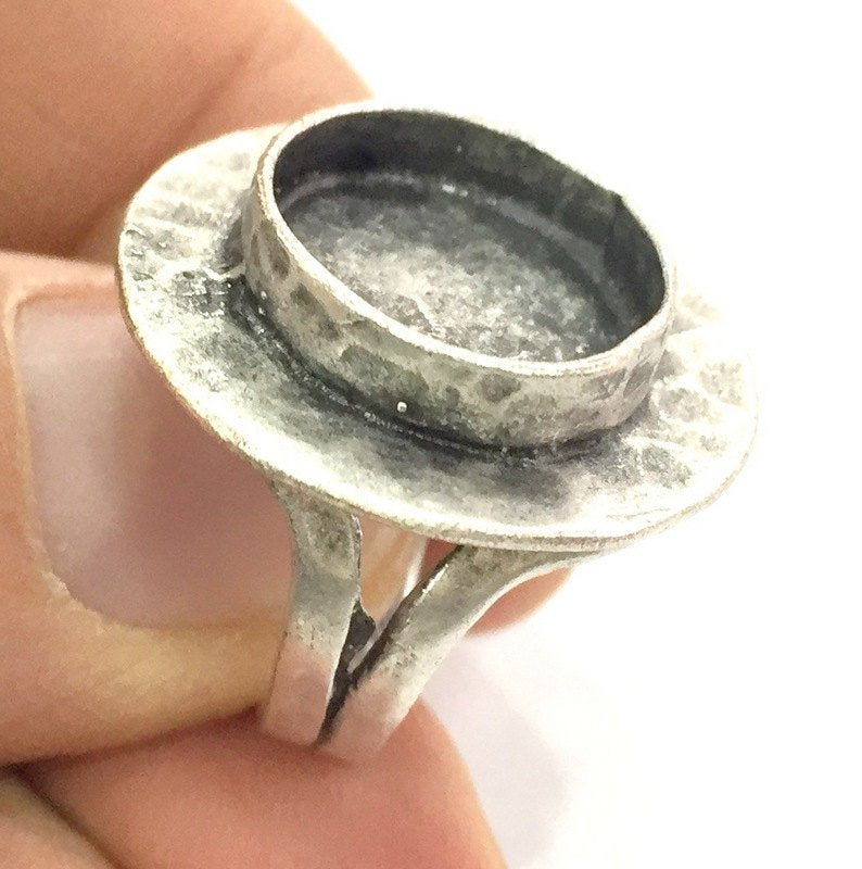 Adjustable Ring Blank, (16 mm blank ) Antique Silver Plated Brass G5231