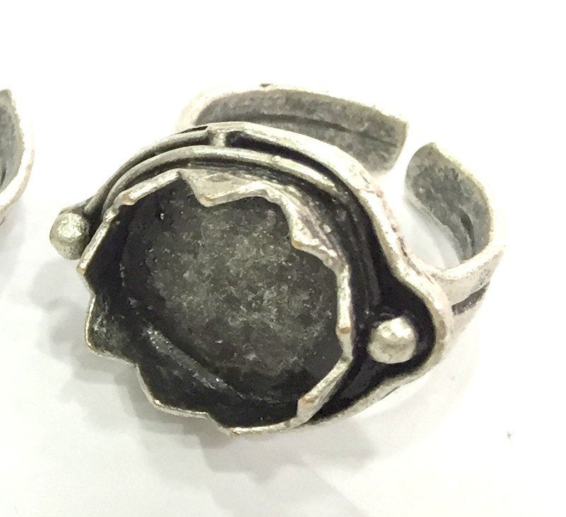 Adjustable Ring Blank, (15 mm blank ) Antique Silver Plated Brass G13861