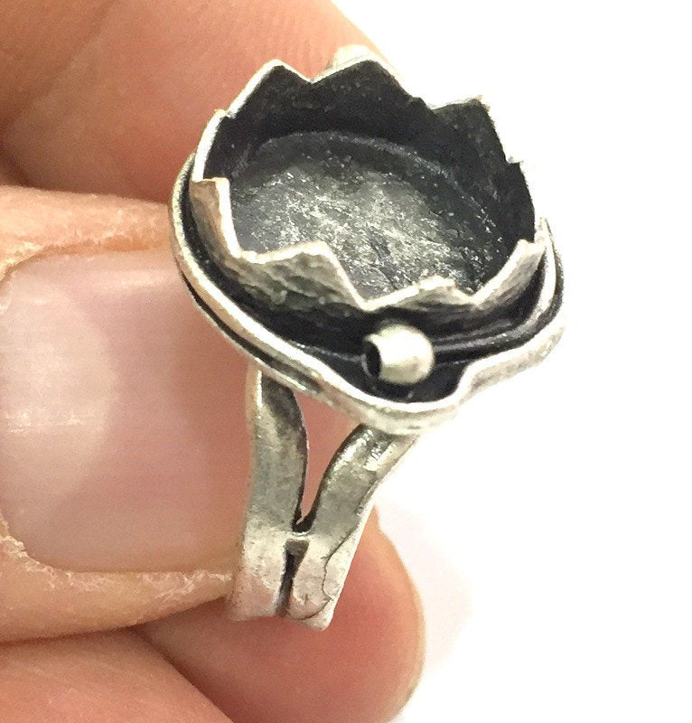 Adjustable Ring Blank, (15 mm blank ) Antique Silver Plated Brass G13861