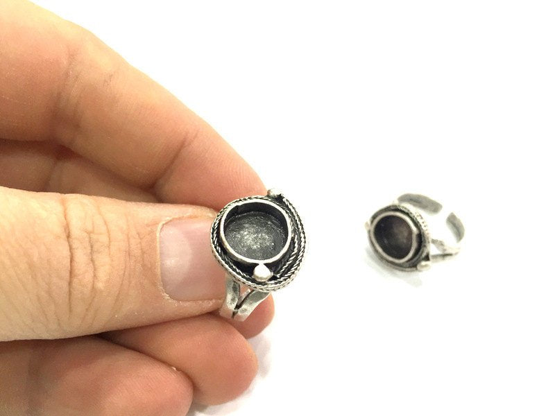 Adjustable Ring Blank, (10 mm blank ) Antique Silver Plated Brass G9639