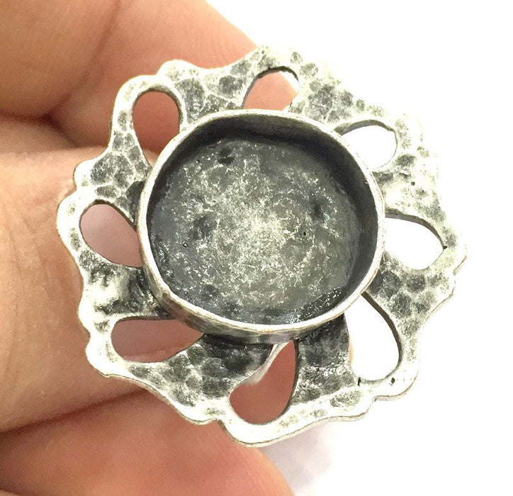 Adjustable Ring Blank, (16 mm blank ) Antique Silver Plated Brass G9638