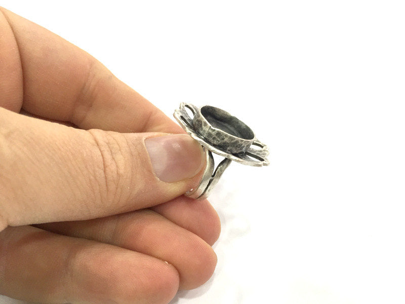 Adjustable Ring Blank, (16 mm blank ) Antique Silver Plated Brass G9638