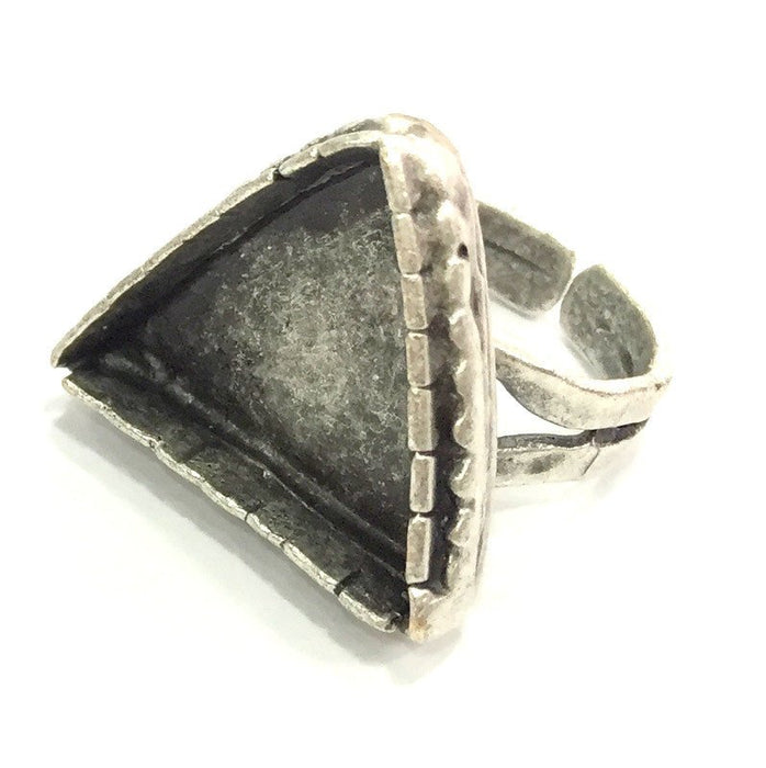 Silver Ring Blank Ring Settings Bezel Base Cabochon Mountings Adjustable (20x20x20 mm triangle blank ) Antique Silver Plated Brass G5237