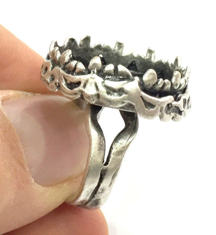 Adjustable Ring Blank, (20 mm blank ) Antique Silver Plated Brass G5239