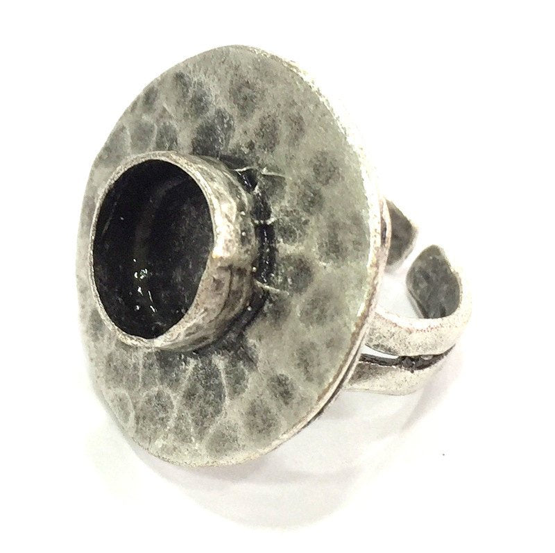 Adjustable Ring Blank, (10 mm blank ) Antique Silver Plated Brass G5240