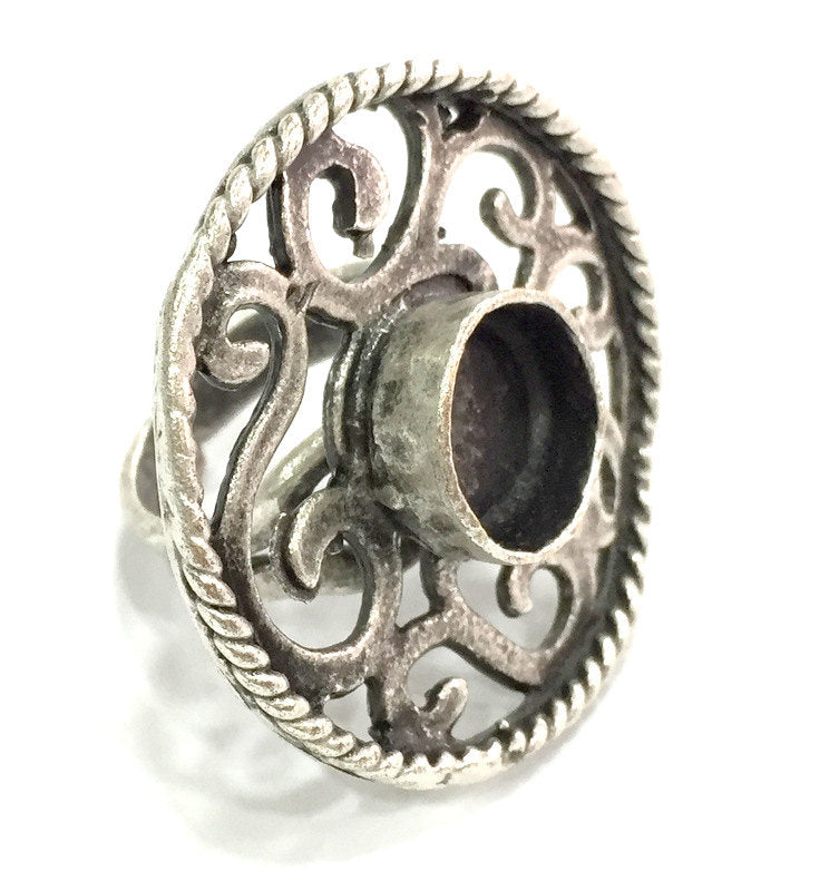 Adjustable Ring Blank, (10mm blank ) Antique Silver Plated Brass G5207