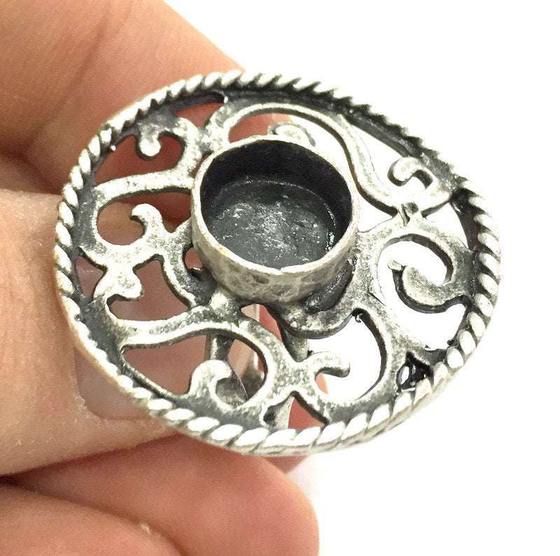 Adjustable Ring Blank, (10mm blank ) Antique Silver Plated Brass G5207