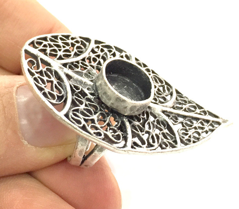 Adjustable Ring Blank, (10mm blank ) Antique Silver Plated Brass G5210