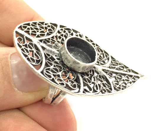 Adjustable Ring Blank, (10mm blank ) Antique Silver Plated Brass G5210