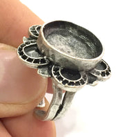 Adjustable Ring Blank, (16mm blank ) Antique Silver Plated Brass G5211