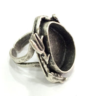 Adjustable Ring Blank, (20x15 mm drop blank ) Antique Silver Plated Brass G5212