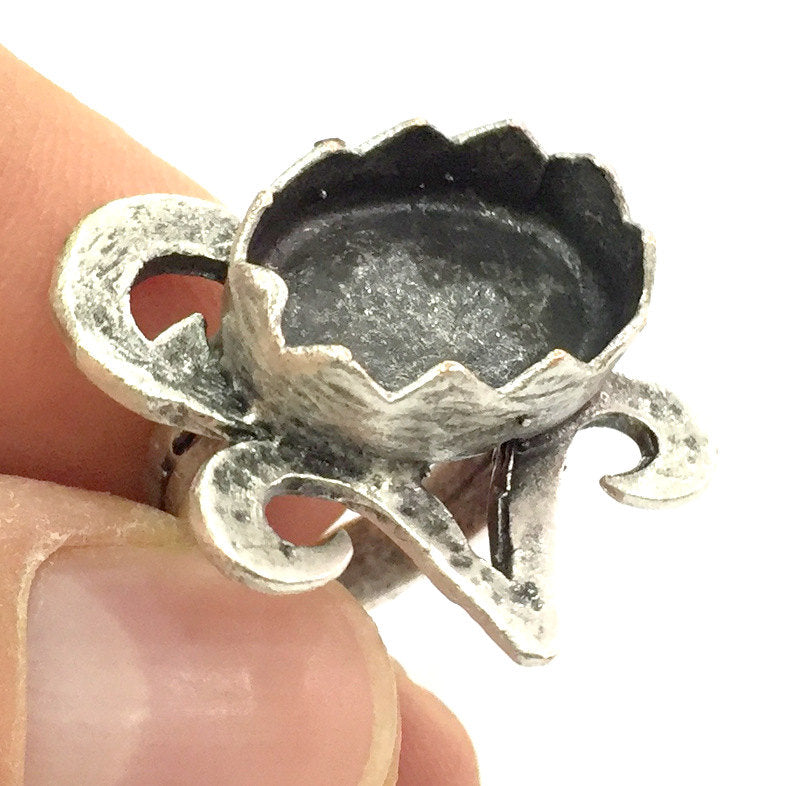 Adjustable Ring Blank, (18x13mm blank ) Antique Silver Plated Brass G5215