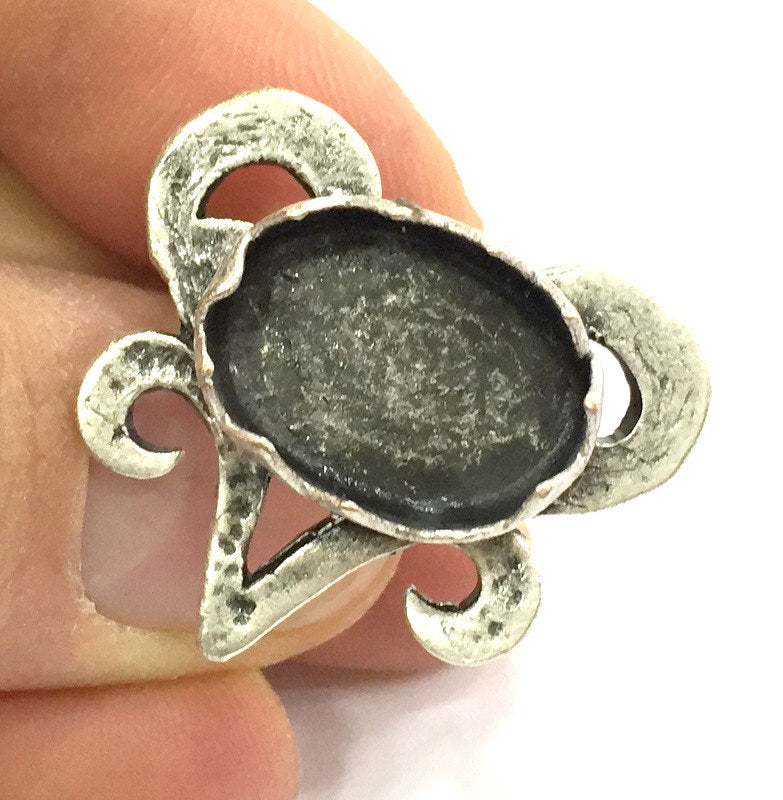 Adjustable Ring Blank, (18x13mm blank ) Antique Silver Plated Brass G5215