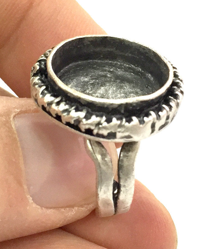 Adjustable Ring Blank, (16mm blank ) Antique Silver Plated Brass G5217