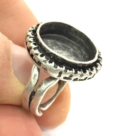 Adjustable Ring Blank, (16mm blank ) Antique Silver Plated Brass G5217