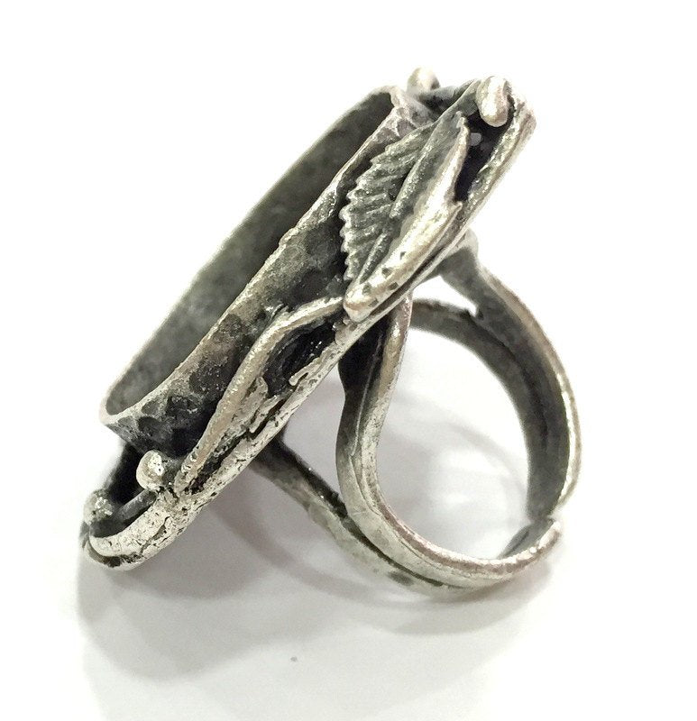 Adjustable Ring Blank, (25mm blank ) Antique Silver Plated Brass G5219