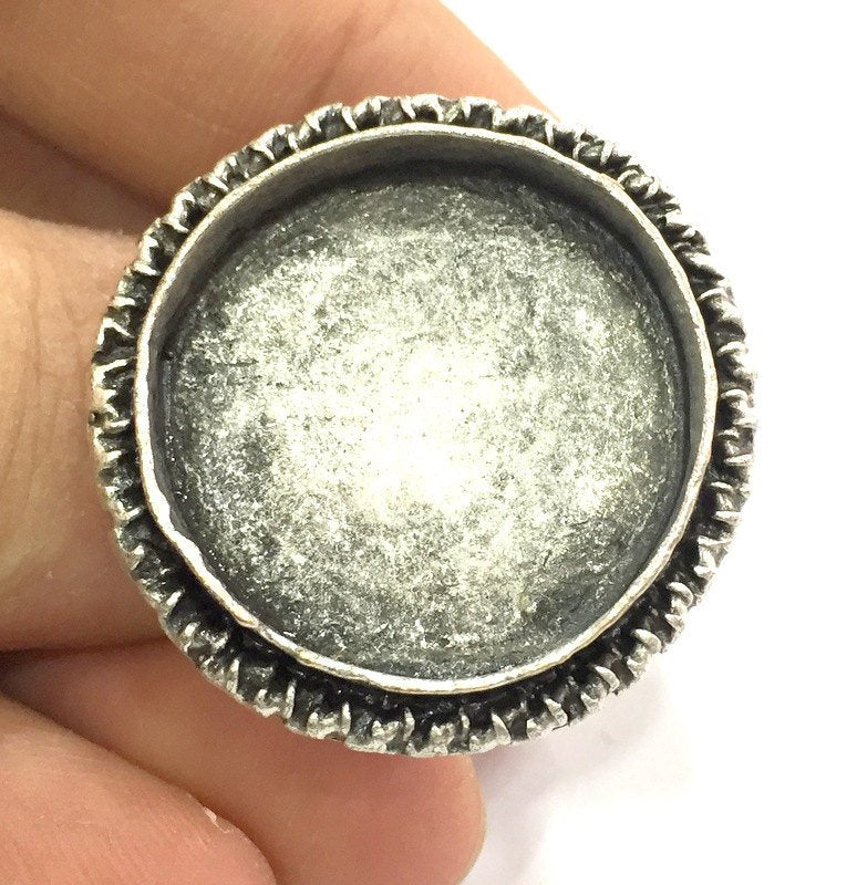 Adjustable Ring Blank, (25mm blank ) Antique Silver Plated Brass G5220