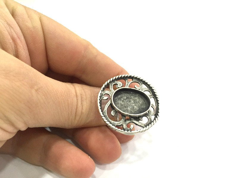 Adjustable Ring Blank, (18x13mm blank ) Antique Silver Plated Brass G5221