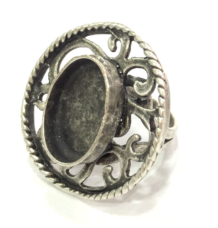 Adjustable Ring Blank, (18x13mm blank ) Antique Silver Plated Brass G5221