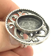 Adjustable Ring Blank, (18x13mm blank ) Antique Silver Plated Brass G5221