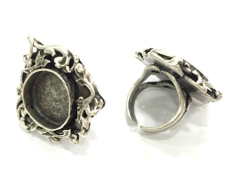 Silver Ring Base Blank Adjustable Ring Blank, (16 mm blank ) Antique Silver Plated Brass G5226