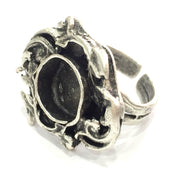 Adjustable Ring Blank, (10 mm blank ) Antique Silver Plated Brass G5228