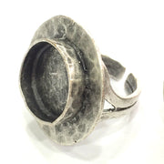 Adjustable Ring Blank, (16 mm blank ) Antique Silver Plated Brass G5231