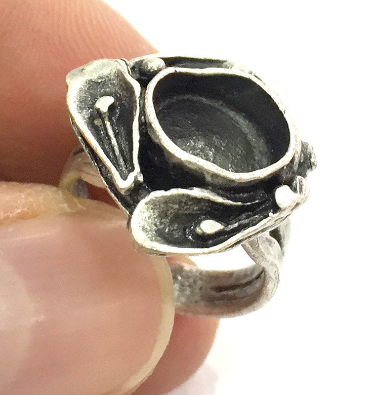 Adjustable Ring Blank, (10 mm blank ) Antique Silver Plated Brass G14405