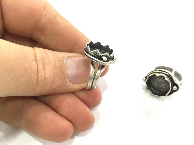 Adjustable Ring Blank, (15 mm blank ) Antique Silver Plated Brass G13861