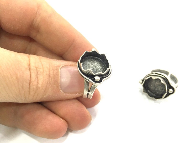 Adjustable Ring Blank, (15 mm blank ) Antique Silver Plated Brass G13861