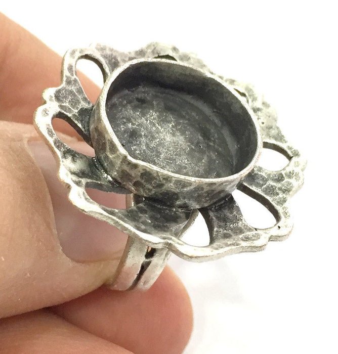 Adjustable Ring Blank, (16 mm blank ) Antique Silver Plated Brass G9638