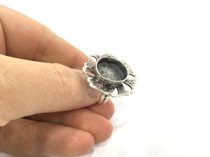 Adjustable Ring Blank, (16 mm blank ) Antique Silver Plated Brass G9638
