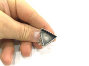 Silver Ring Blank Ring Settings Bezel Base Cabochon Mountings Adjustable (20x20x20 mm triangle blank ) Antique Silver Plated Brass G5237