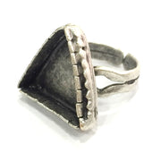 Silver Ring Blank Ring Settings Bezel Base Cabochon Mountings Adjustable (20x20x20 mm triangle blank ) Antique Silver Plated Brass G5237