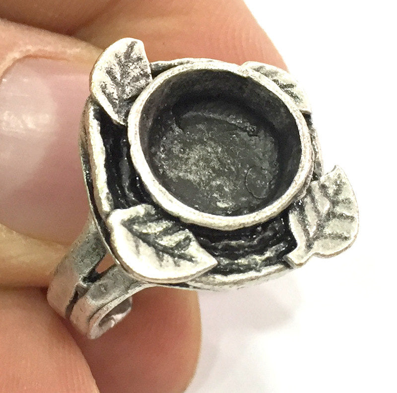 Adjustable Ring Blank, (10 mm blank ) Antique Silver Plated Brass G5238