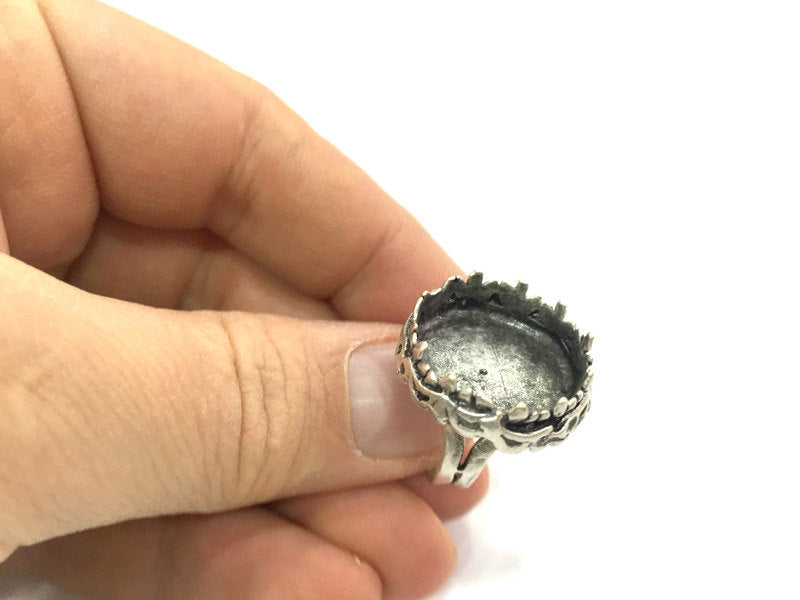 Adjustable Ring Blank, (20 mm blank ) Antique Silver Plated Brass G5239