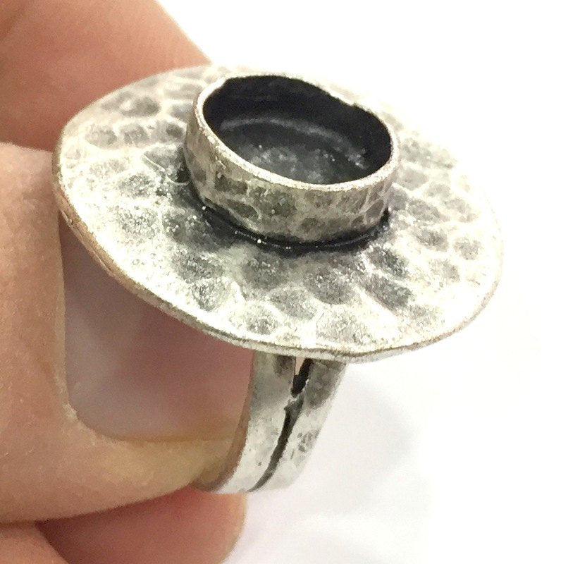 Adjustable Ring Blank, (10 mm blank ) Antique Silver Plated Brass G5240