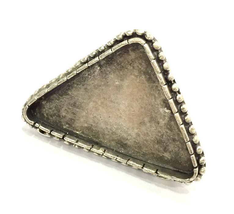 Silver Ring Blank Base Bezel Settings  Cabochon Base Mountings Adjustable (25x25x35mm triangle blank ) Antique Silver Plated Brass G5244