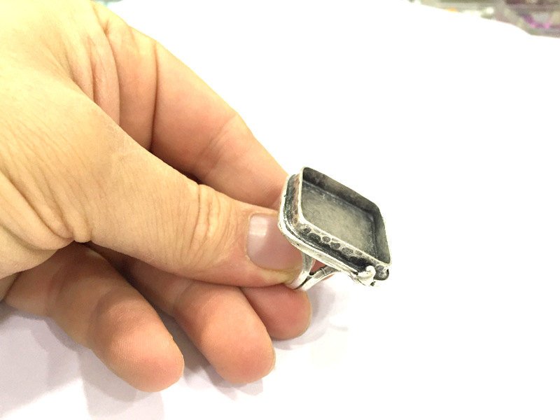 Adjustable Ring Blank, (24x24 mm blank ) Antique Silver Plated Brass G5246