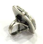 Adjustable Ring Blank, (24x24 mm blank ) Antique Silver Plated Brass G5246