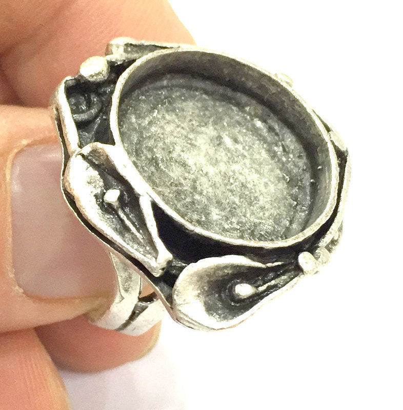 Adjustable Ring Blank, (20 mm blank ) Antique Silver Plated Brass G5253