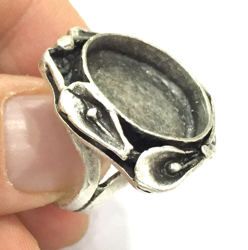 Adjustable Ring Blank, (20 mm blank ) Antique Silver Plated Brass G5253