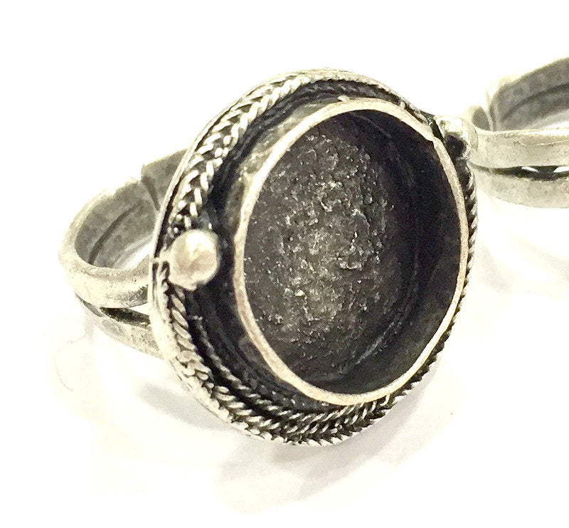 Silver Ring Settings Ring Blank Ring Bezel Base Cabochon Mountings Adjustable  (16 mm blank ) Antique Silver Plated Brass G5255