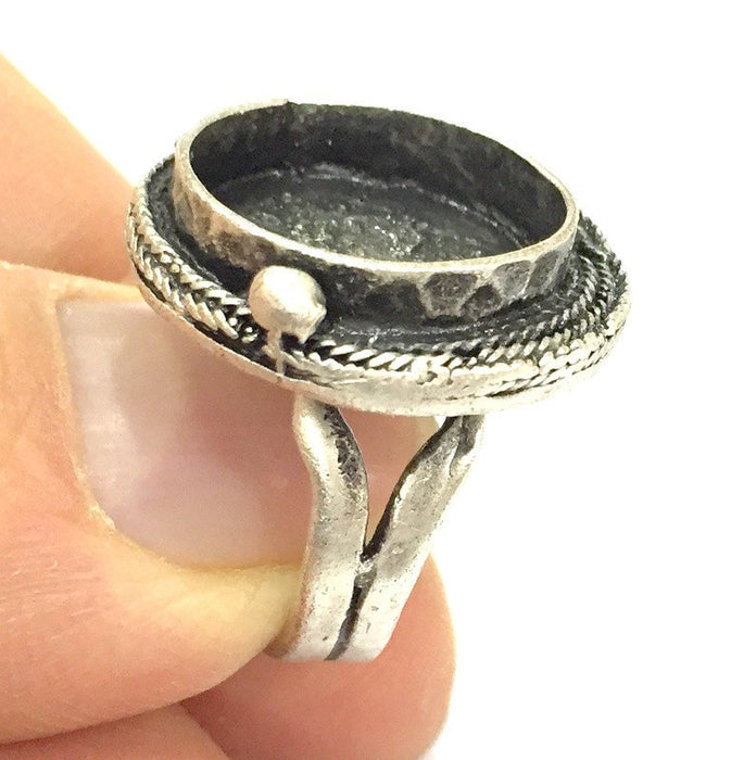 Silver Ring Settings Ring Blank Ring Bezel Base Cabochon Mountings Adjustable  (16 mm blank ) Antique Silver Plated Brass G5255