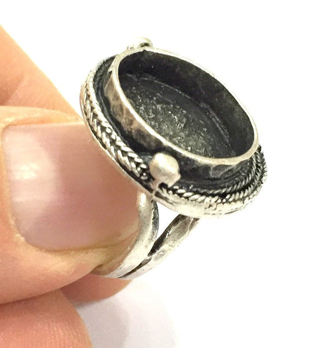 Silver Ring Settings Ring Blank Ring Bezel Base Cabochon Mountings Adjustable  (16 mm blank ) Antique Silver Plated Brass G5255